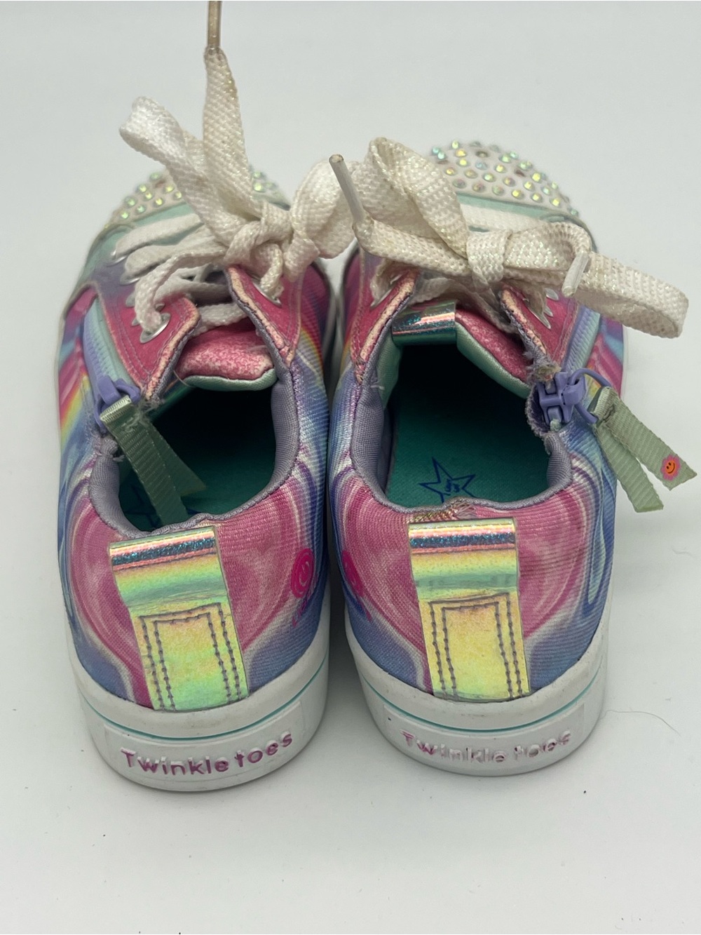 Skechers girls size 13.5 Kids Rainbow Tie-Dye bling Toe no tie zip sneakers - Picture 2 of 8